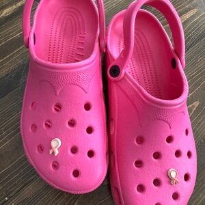 Vibrant Pink crocs breast cancer unisex shoes women’s 12/13 men’s size 10/11